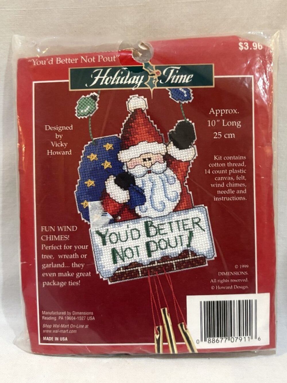 Dimensions Holiday Time You'd Better Not Pout Cross Stitch Fun Wind Chime Kit
